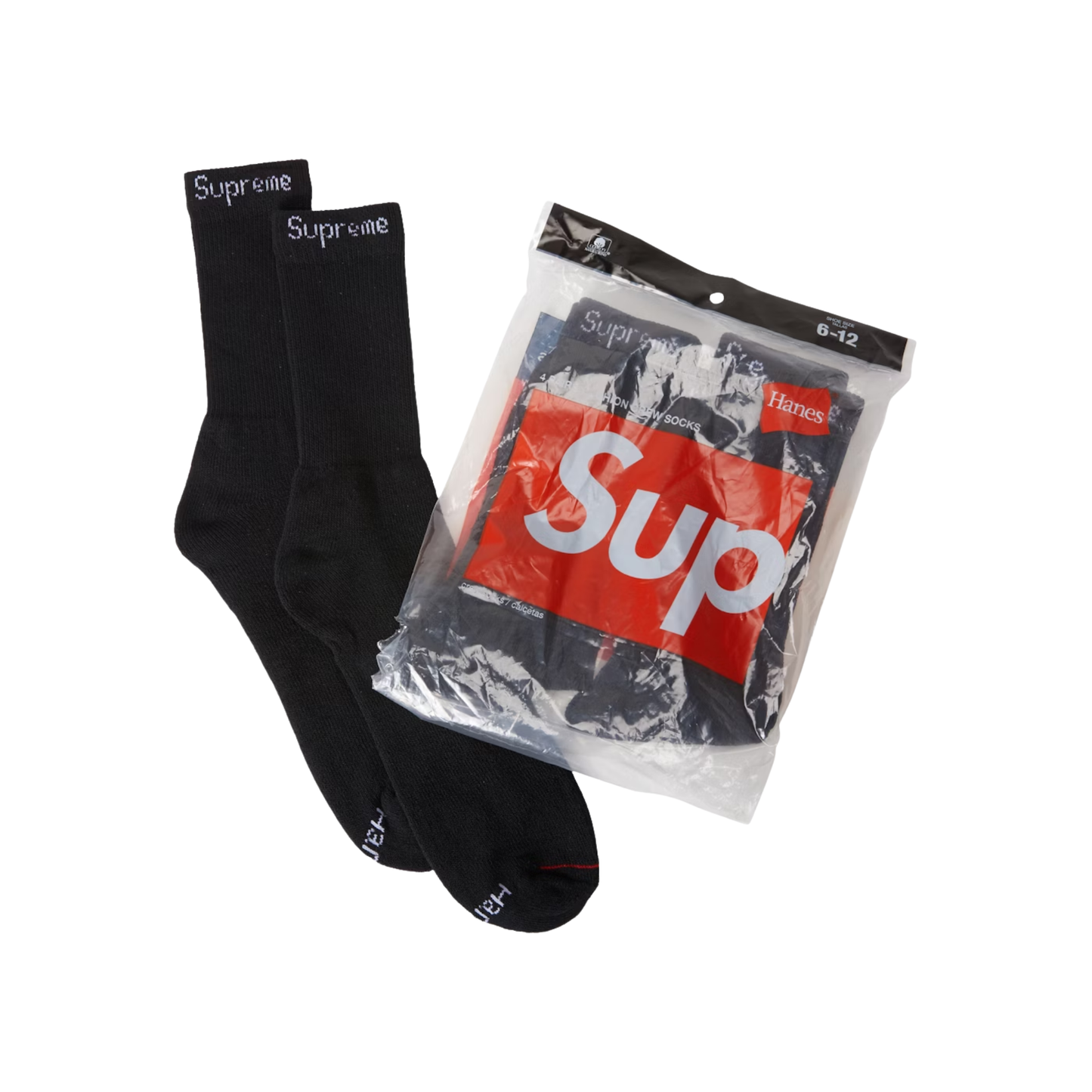Supreme Hanes Crew Socks Black (Packx4)
