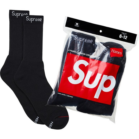 Supreme Hanes Crew Socks Black (Packx4)
