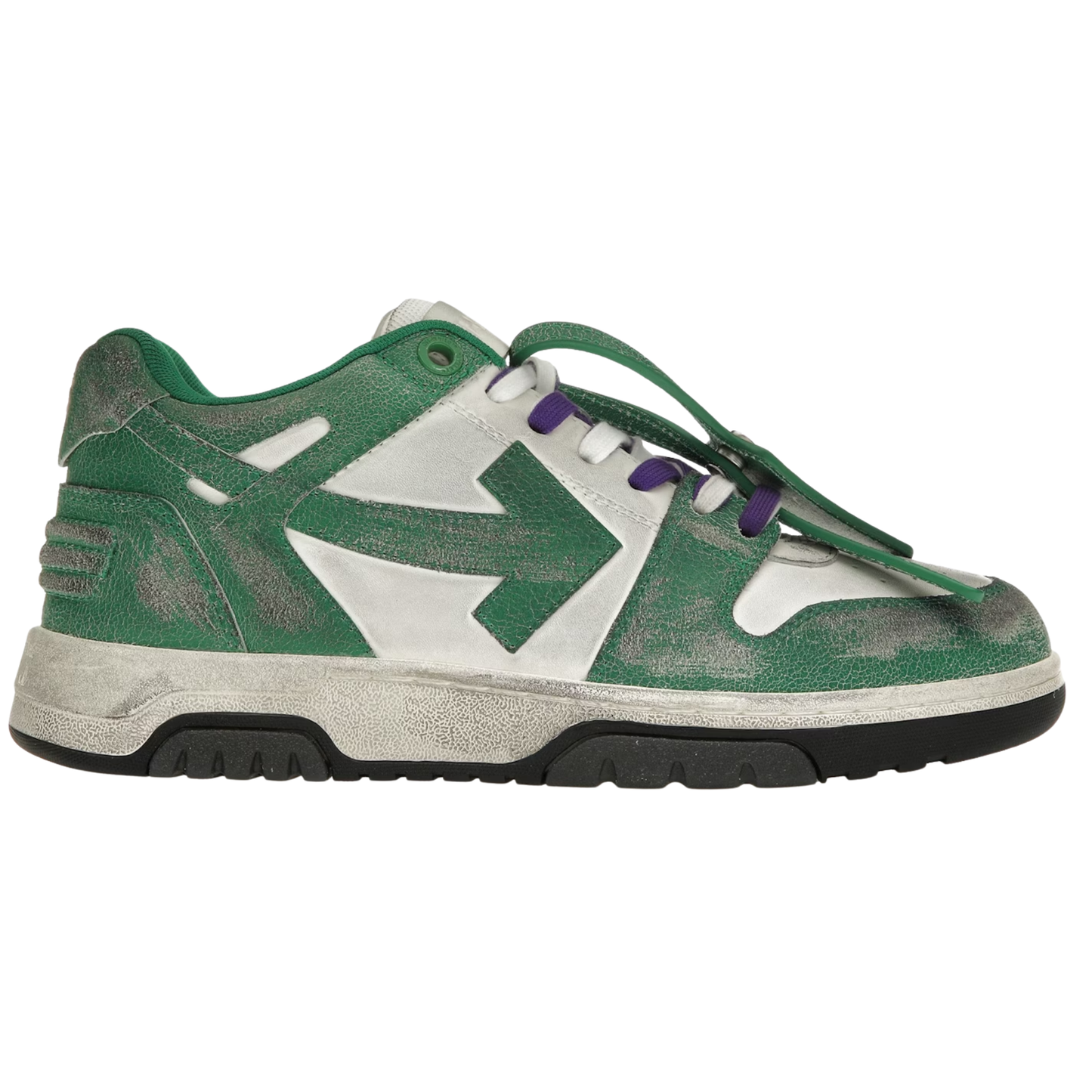 Off-White Out of Office Low Green White Vintage Distressed Leather