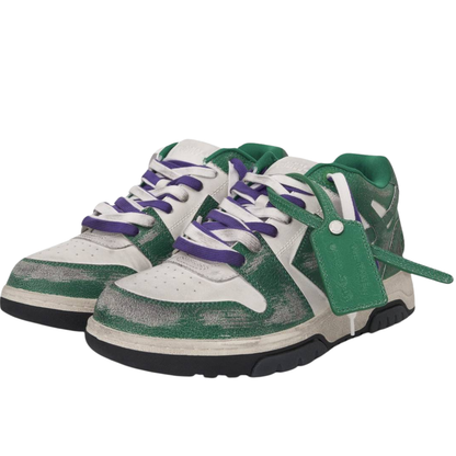 Off-White Out of Office Low Green White Vintage Distressed Leather