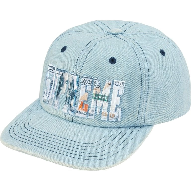Supreme Embroidered Money Logo 6-Panel Hat Light Blue