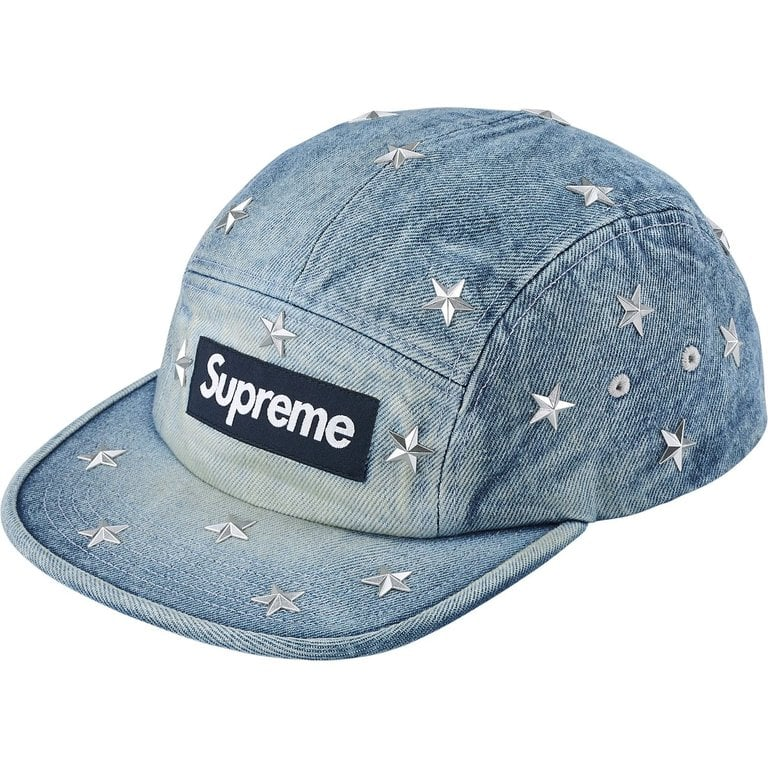 Supreme Stars Studded Denim Camp Cap Washed Indigo