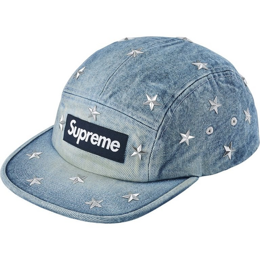 Supreme Stars Studded Denim Camp Cap Washed Indigo